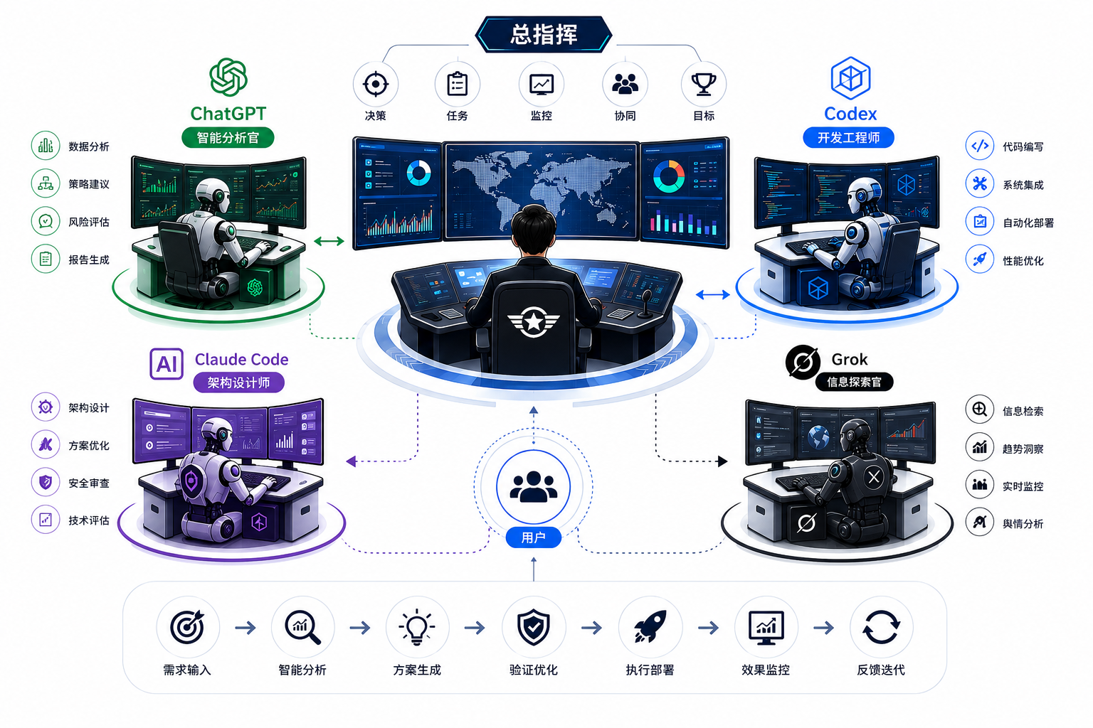 用户统筹 ChatGPT、Codex、Claude Code 与 Grok 的中央 AI 指挥系统